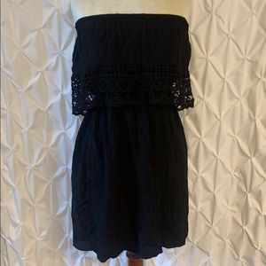 Black mini strapless dress